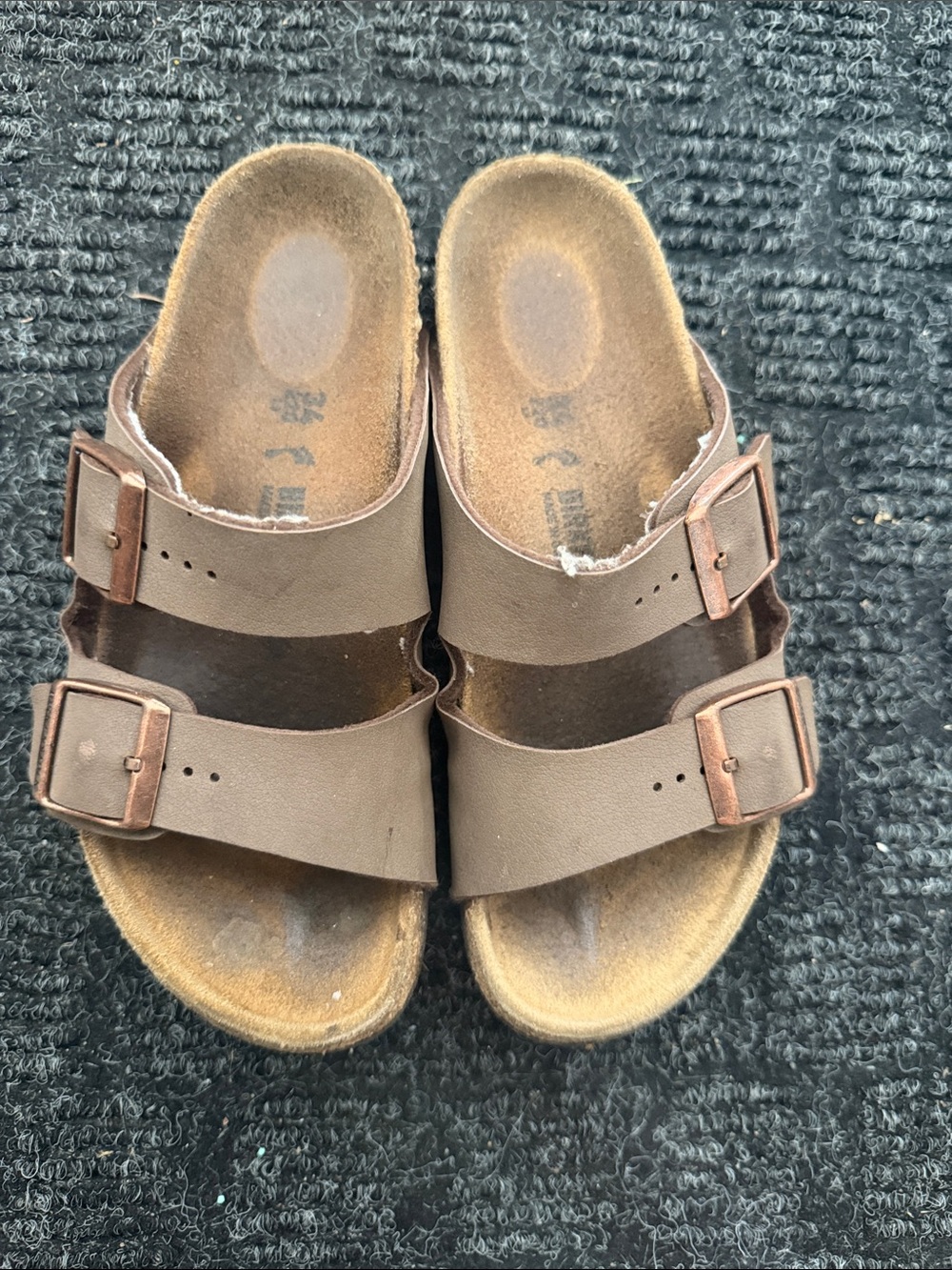 Kids Brown Double-Buckle Slide Sandals